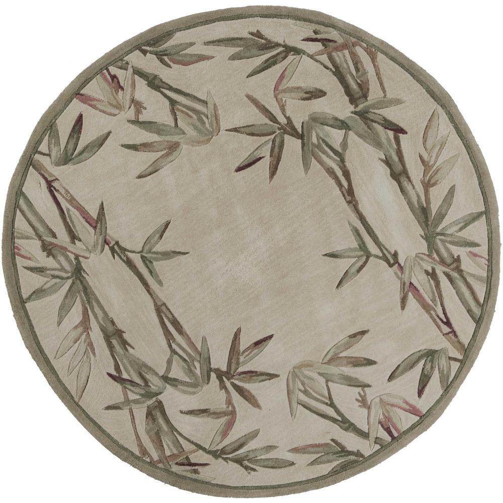 6' Ivory Hand Tufted Tropical Bamboo Round Indoor Area Rug - 354151. Picture 1