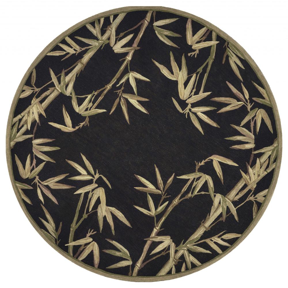 5' Round  Wool Black Area Rug - 354152. Picture 1