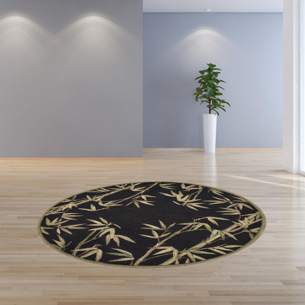 5' Round  Wool Black Area Rug - 354152. Picture 4