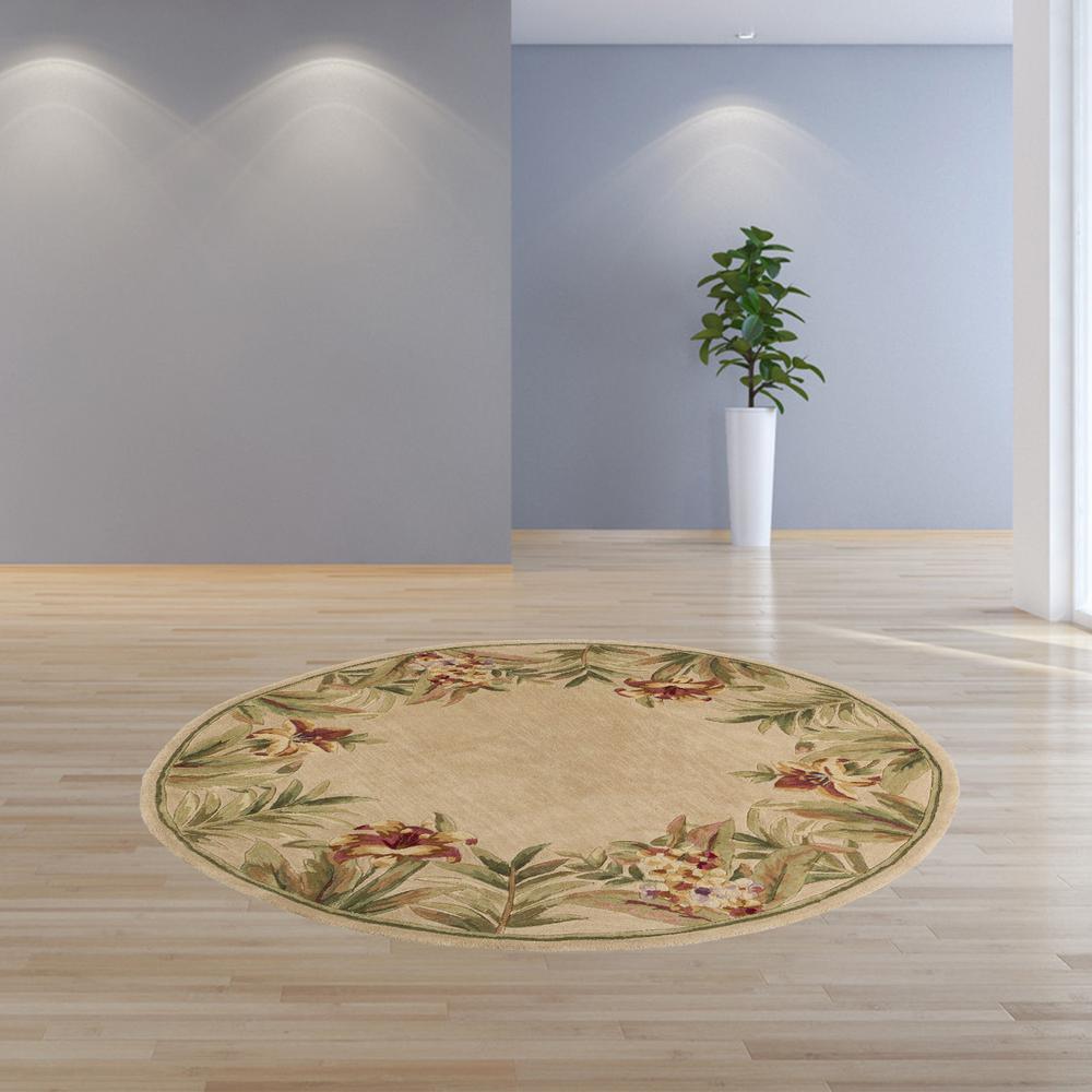 5' Round  Wool Ivory  Area Rug - 354154. Picture 4