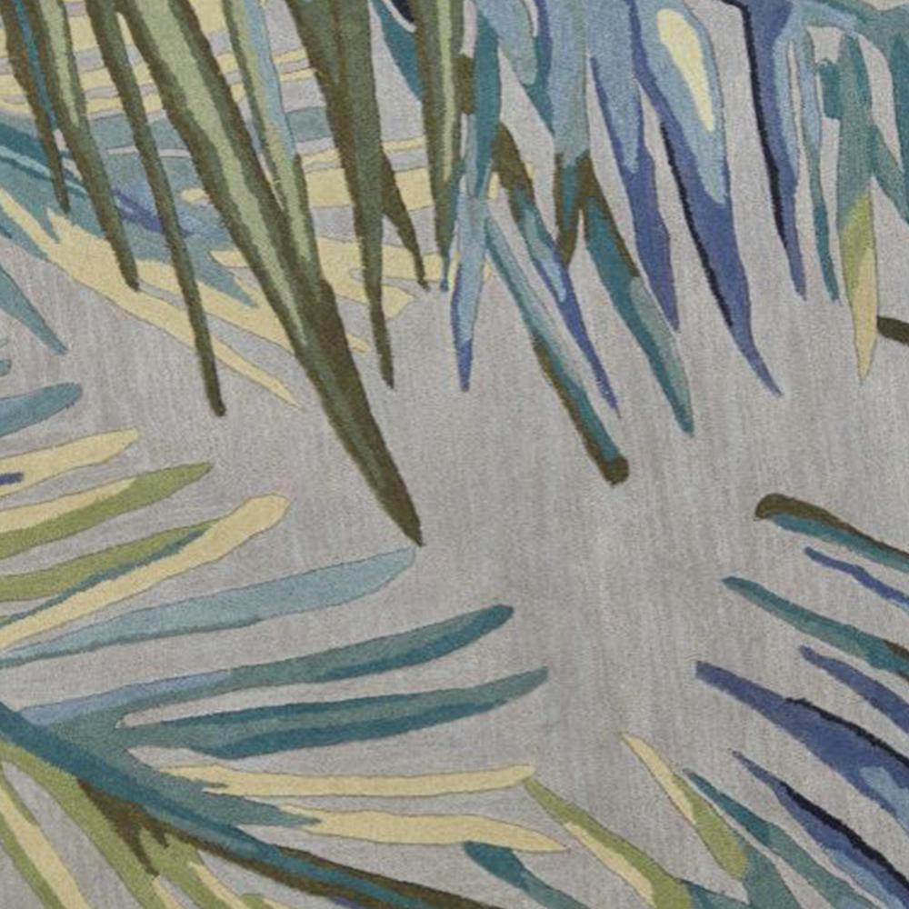 6' Grey Blue Hand Tufted Tropical Palms Indoor Area Rug - 354157. Picture 3