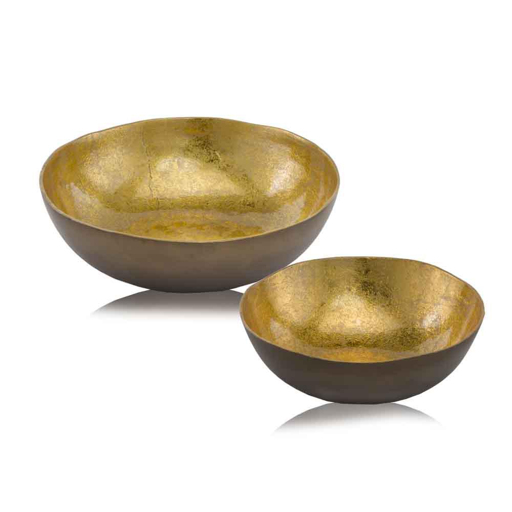 17" x 17" x 4.5" Gold & Bronze, Metal, Large, Round - Bowl - 354719. Picture 1