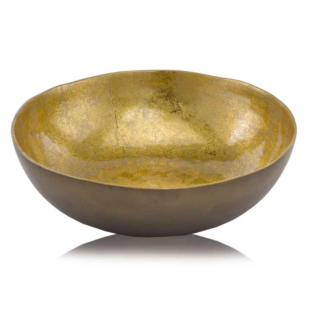 17" x 17" x 4.5" Gold & Bronze, Metal, Large, Round - Bowl - 354719. Picture 2