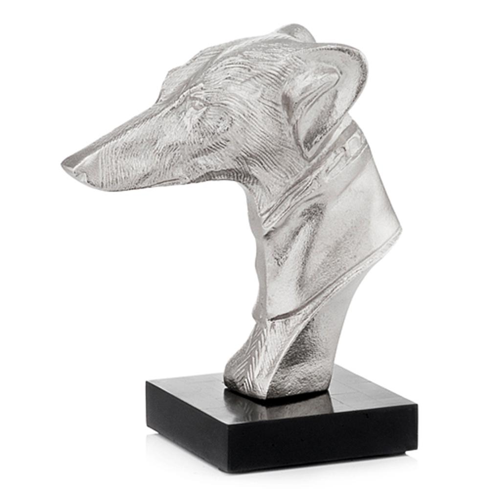 4" x 7.5" x 8.5" Silver and Black Bust on Bone Base Hound - 354730. Picture 1