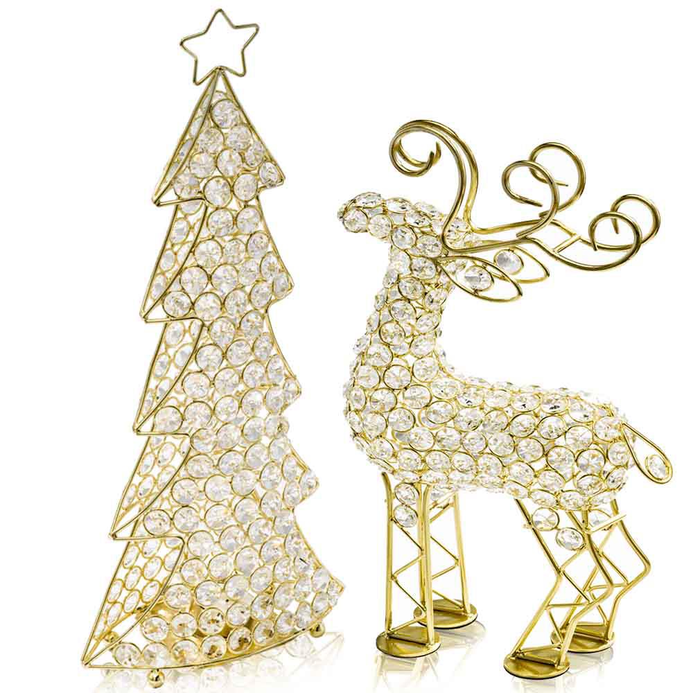 2.5" x 8" x 14" Gold Crystal Reindeer - 354785. Picture 1