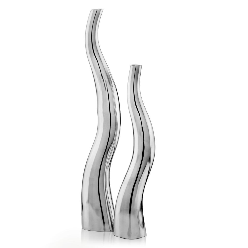 Set of 2 Modern Tall Silver Squiggly Vases - 354815. The main picture.