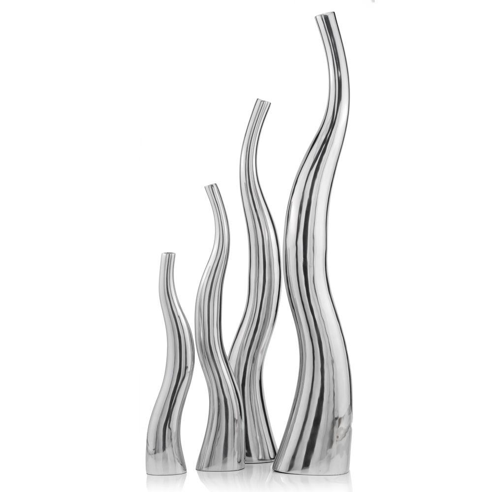 Set of 2 Modern Tall Silver Squiggly Vases - 354815. Picture 2