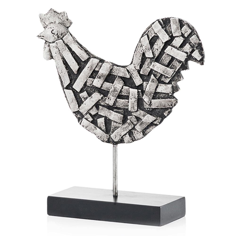 3" x 9.5" x 10.5" Silver and Black Strap Rooster - 354862. Picture 1