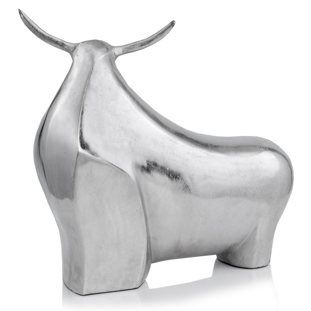 7" x 21" x 19.5" Rough Silver Extra Large Abstract Bull Sculpture - 354952. Picture 1