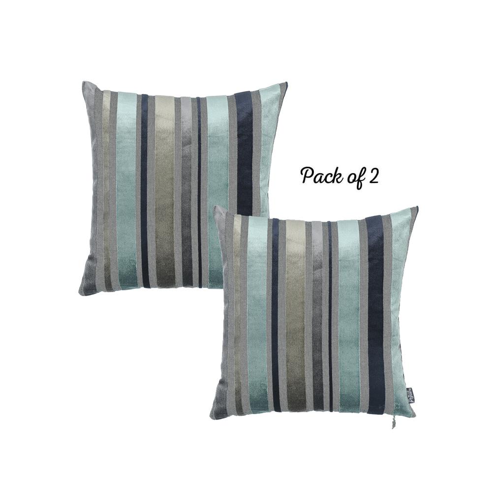 Set of 2 Blue Variegated Stripe Decorative Pillow Covers - 355252. Picture 3