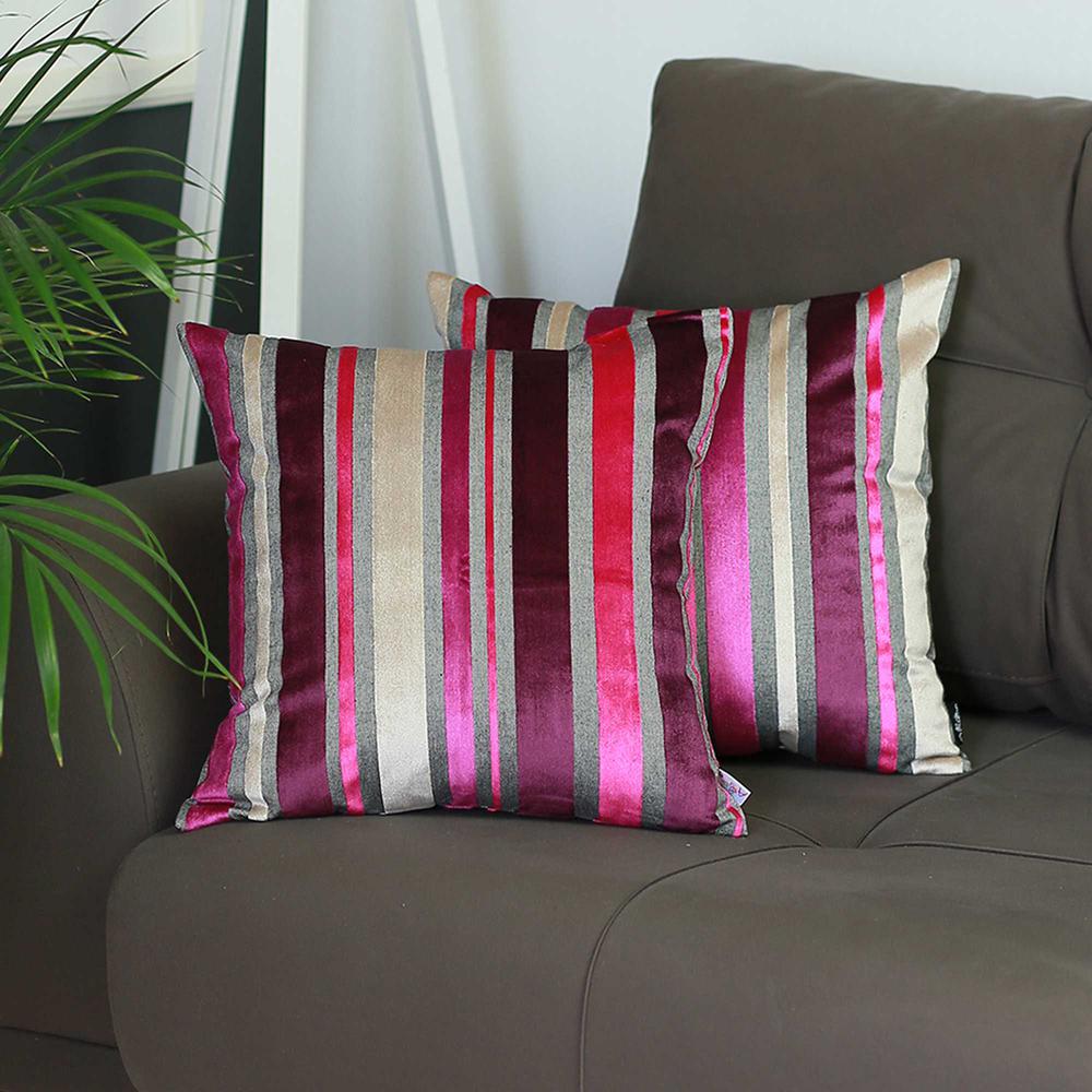 Set of 2 Purple Varigated Stripe Decorative Pillow Covers - 355273. Picture 4