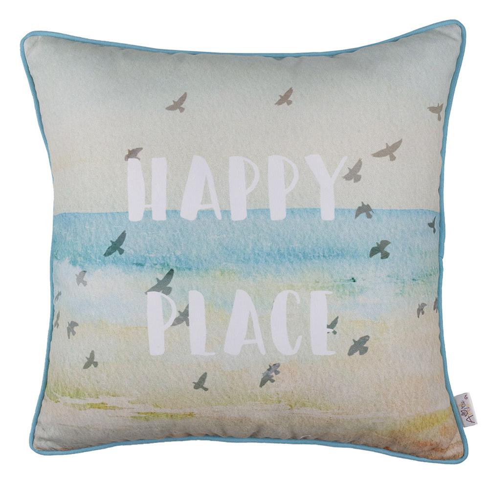 Square Happy Place Beach Quote Decorative Throw Pillow Cover - 355275. Picture 1