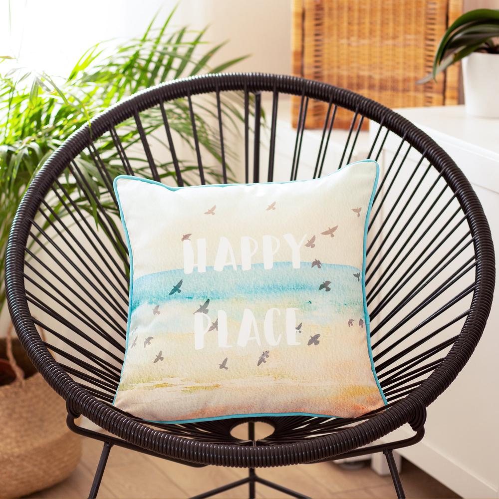 Square Happy Place Beach Quote Decorative Throw Pillow Cover - 355275. Picture 3