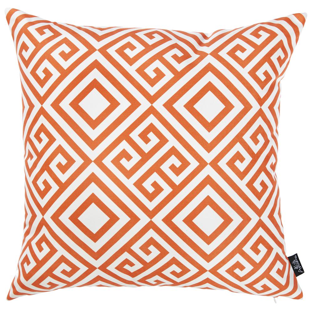 Orange and White Greek Key Decorative Throw Pillow Cover - 355284. Picture 1