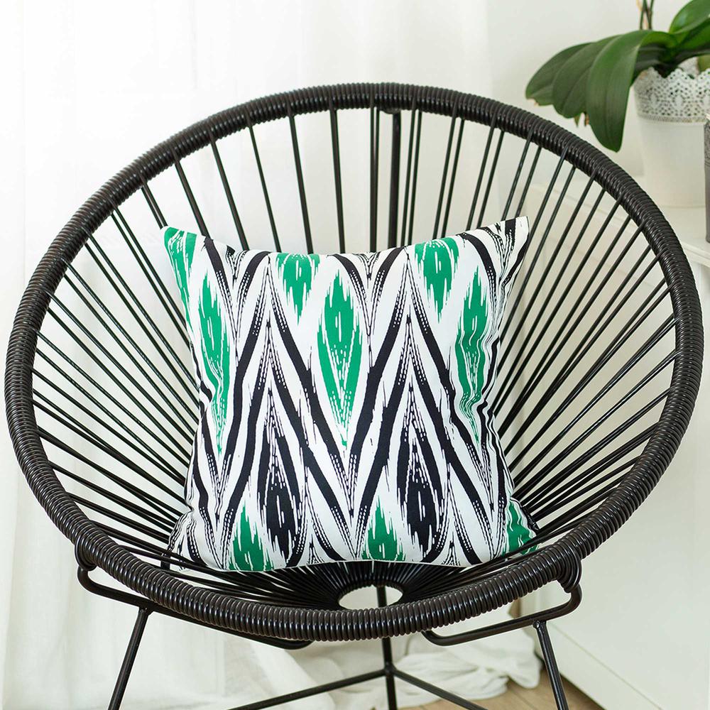 Black White and Green Long Ikat Decorative Throw Pillow Cover - 355297. Picture 1