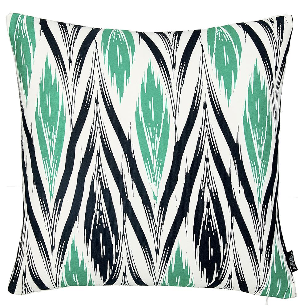 Black White and Green Long Ikat Decorative Throw Pillow Cover - 355297. Picture 3