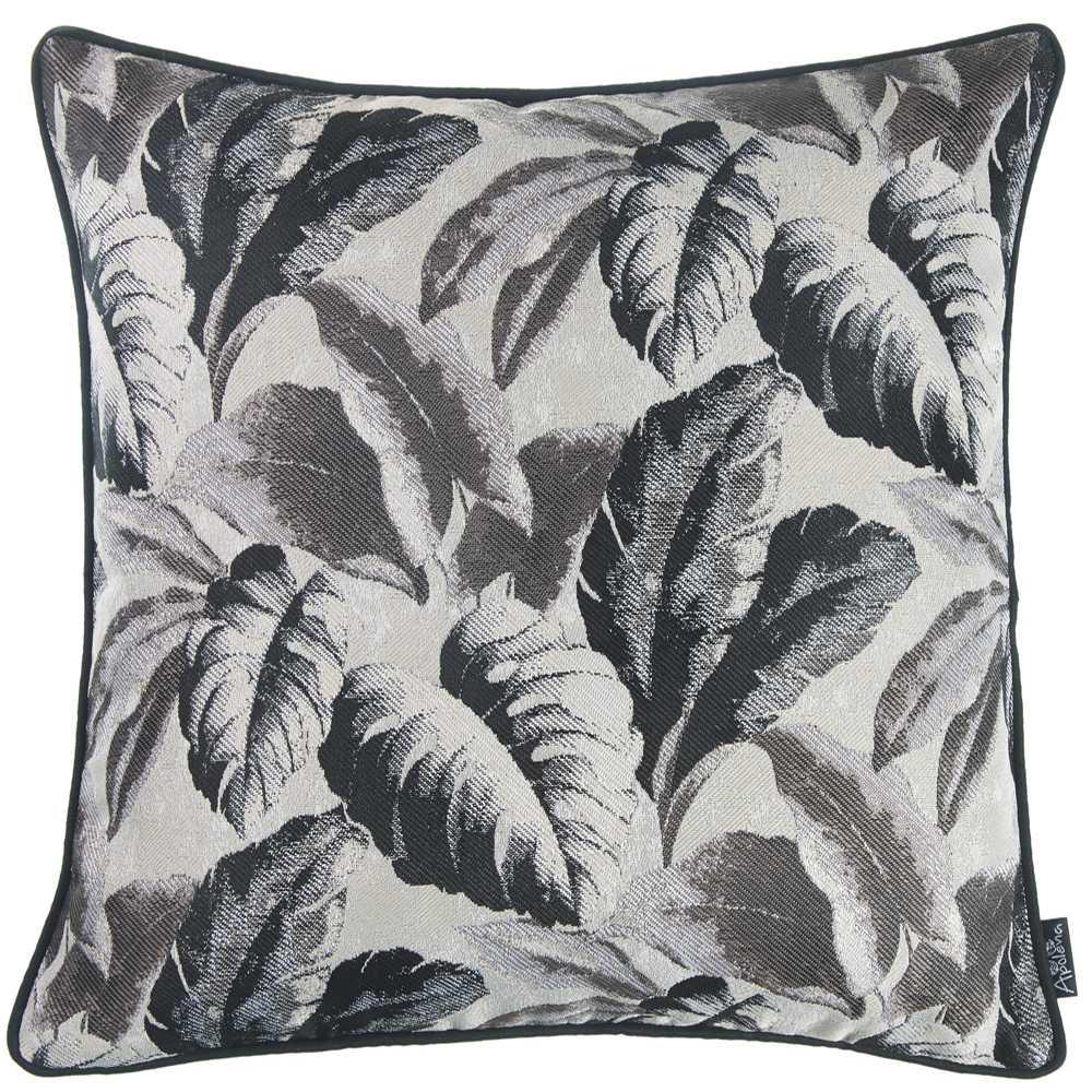 Gray Jacquard Tropical Leaf Decorative Throw Pillow Cover - 355308. Picture 2
