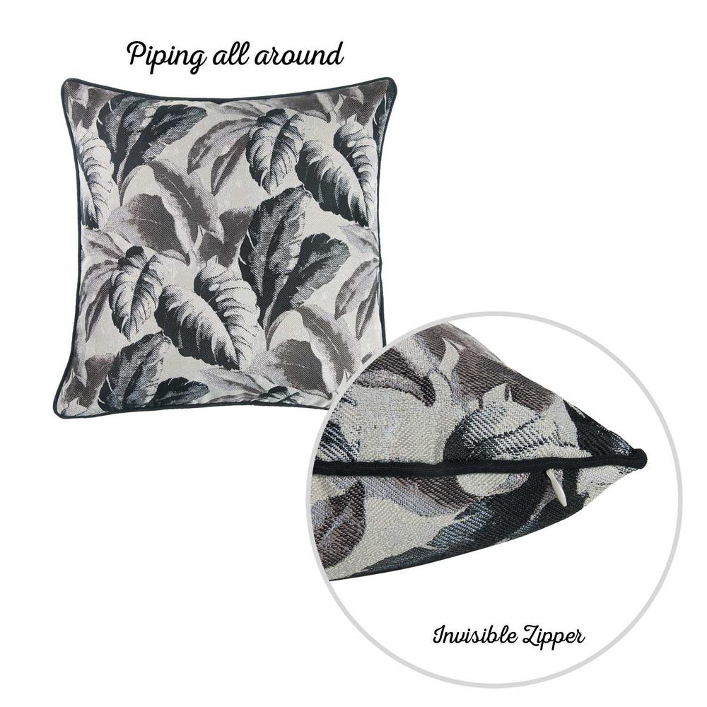 Gray Jacquard Tropical Leaf Decorative Throw Pillow Cover - 355308. Picture 3