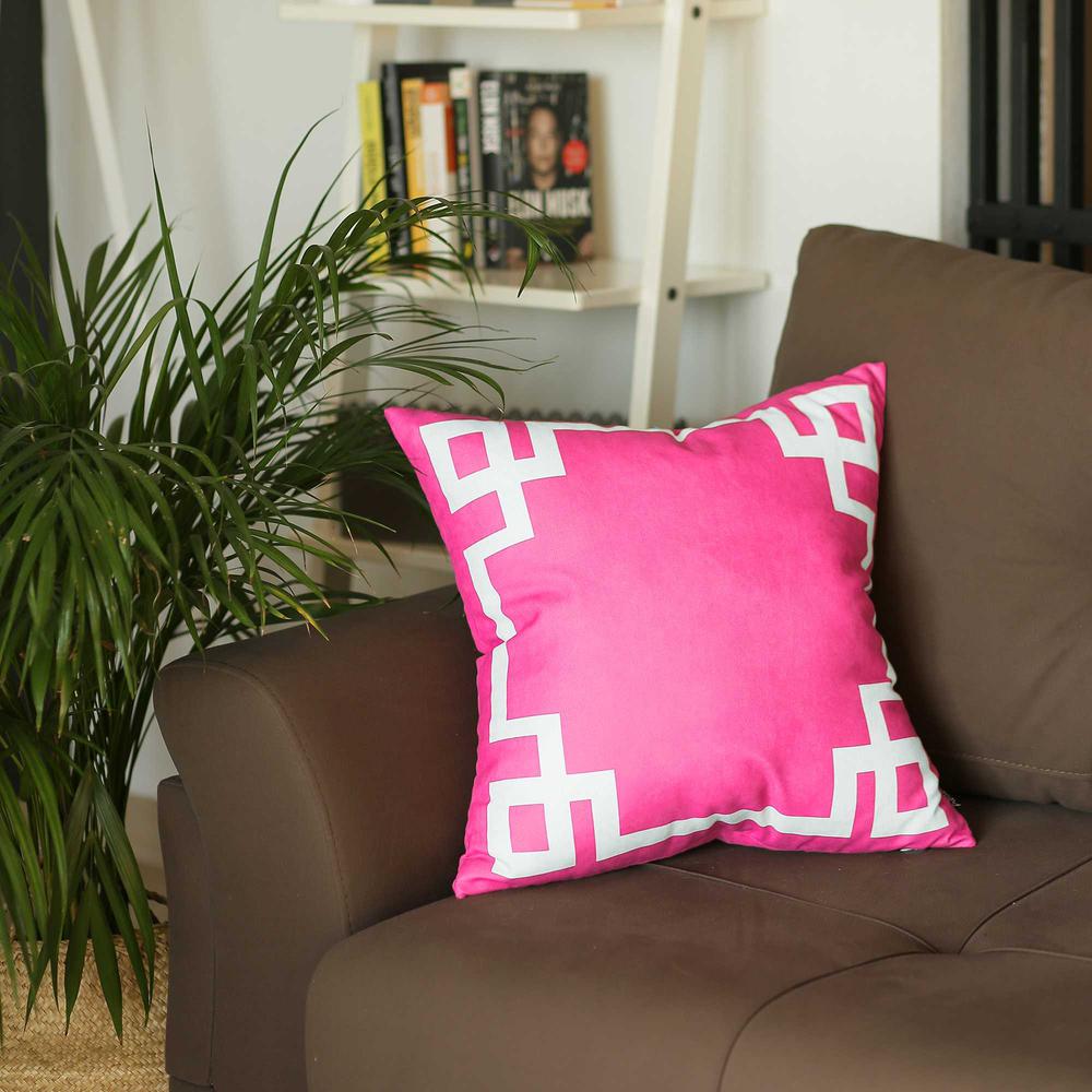 Bright Pink and White Geometric Decorative Throw Pillow Cover - 355322. Picture 4