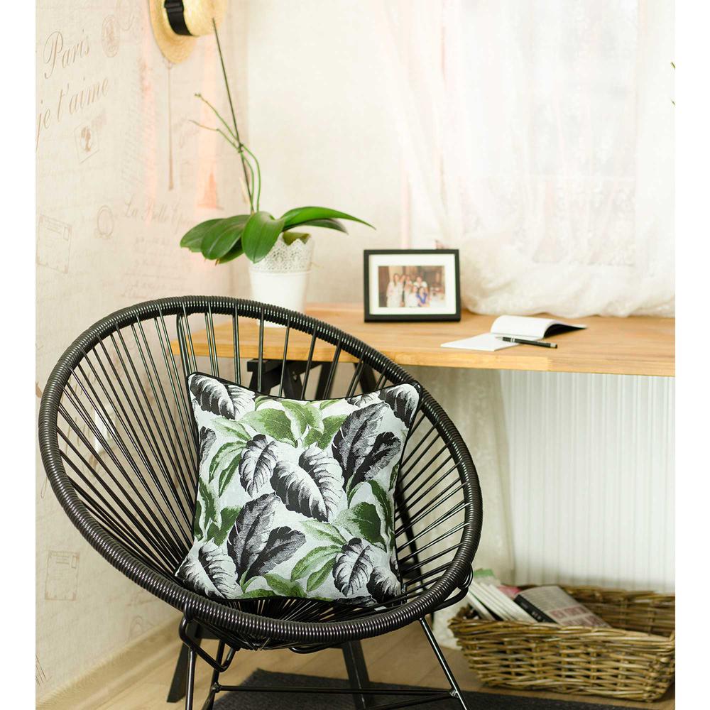 Black White and Green Tropical Leaf Throw Pillow Cover - 355334. The main picture.