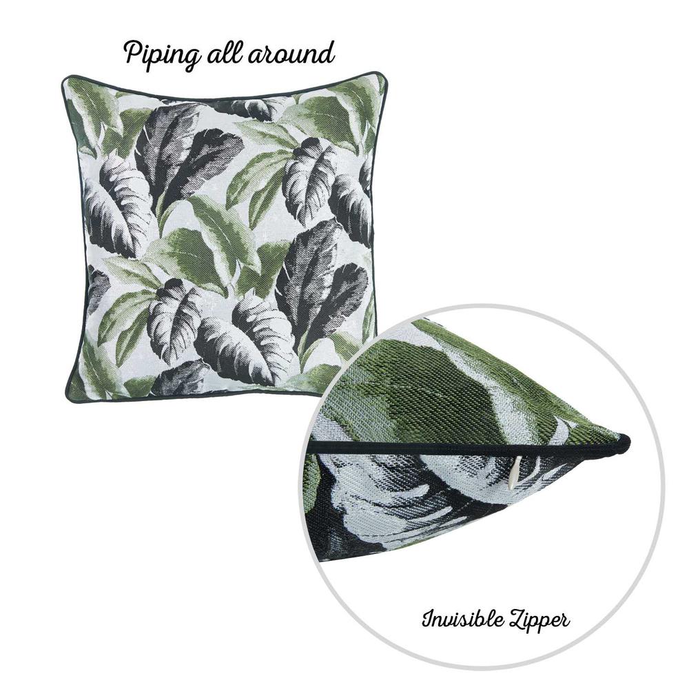 Black White and Green Tropical Leaf Throw Pillow Cover - 355334. Picture 3