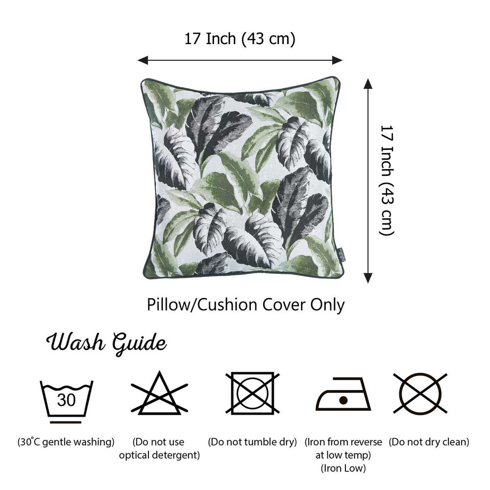 Black White and Green Tropical Leaf Throw Pillow Cover - 355334. Picture 4