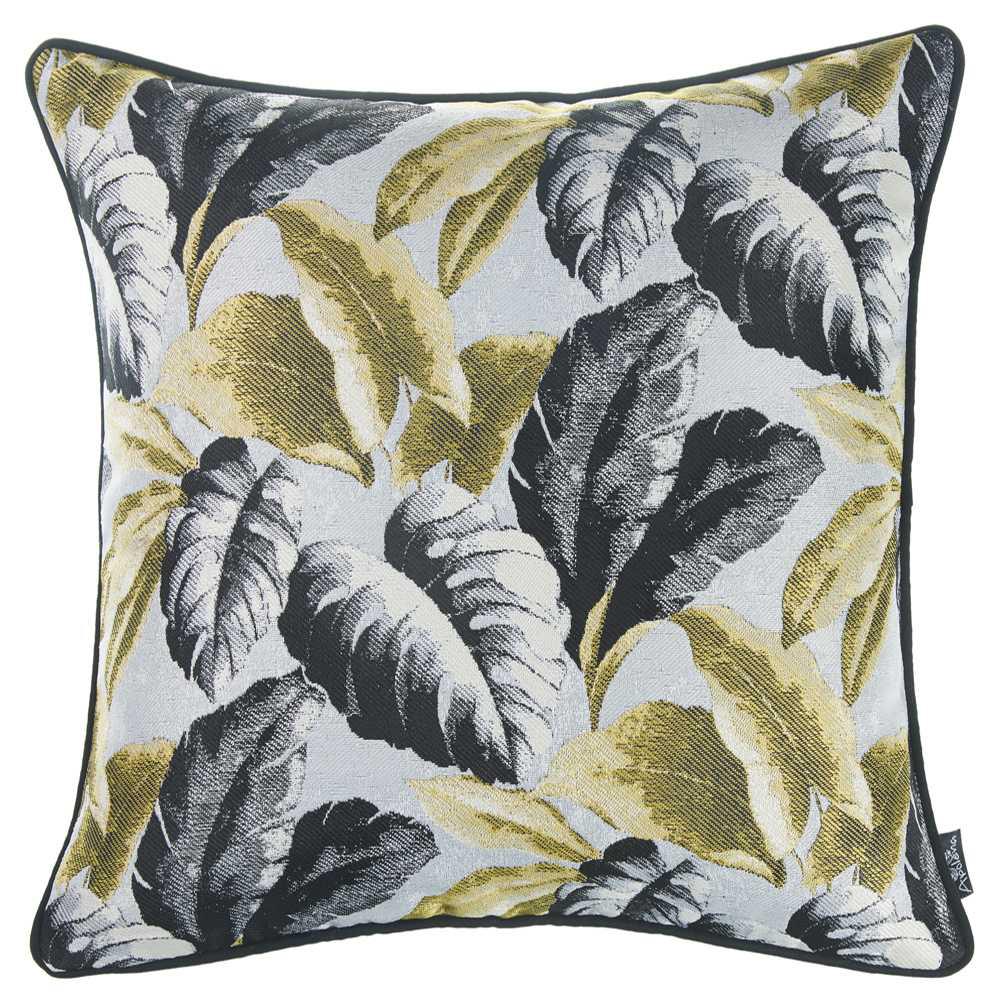 Black White Celadon Tropical Leaf Decorative Throw Pillow Cover - 355337. Picture 3