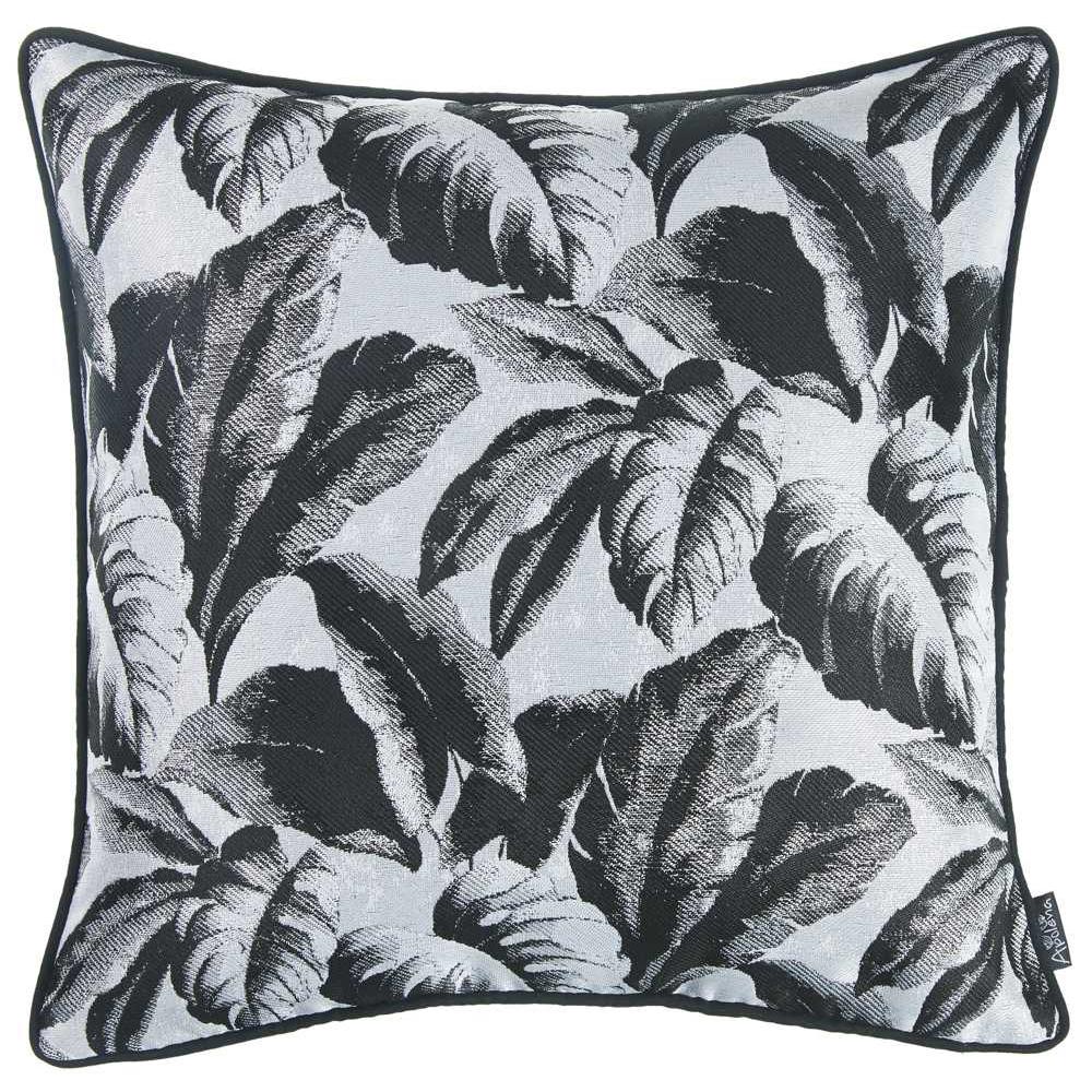 Black and White Tropical Leaf Decorative Throw Pillow Cover - 355343. Picture 2