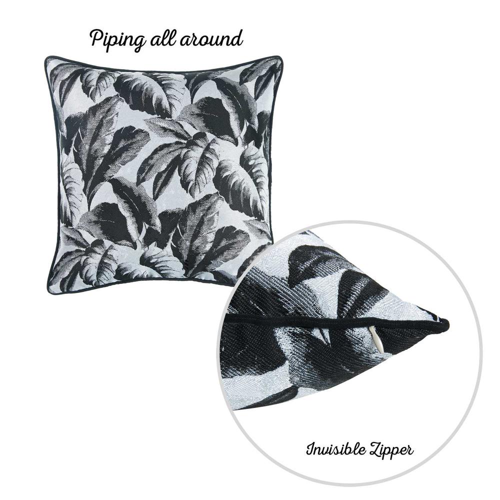Black and White Tropical Leaf Decorative Throw Pillow Cover - 355343. Picture 3