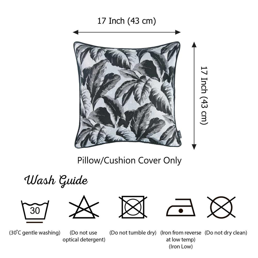 Black and White Tropical Leaf Decorative Throw Pillow Cover - 355343. Picture 4