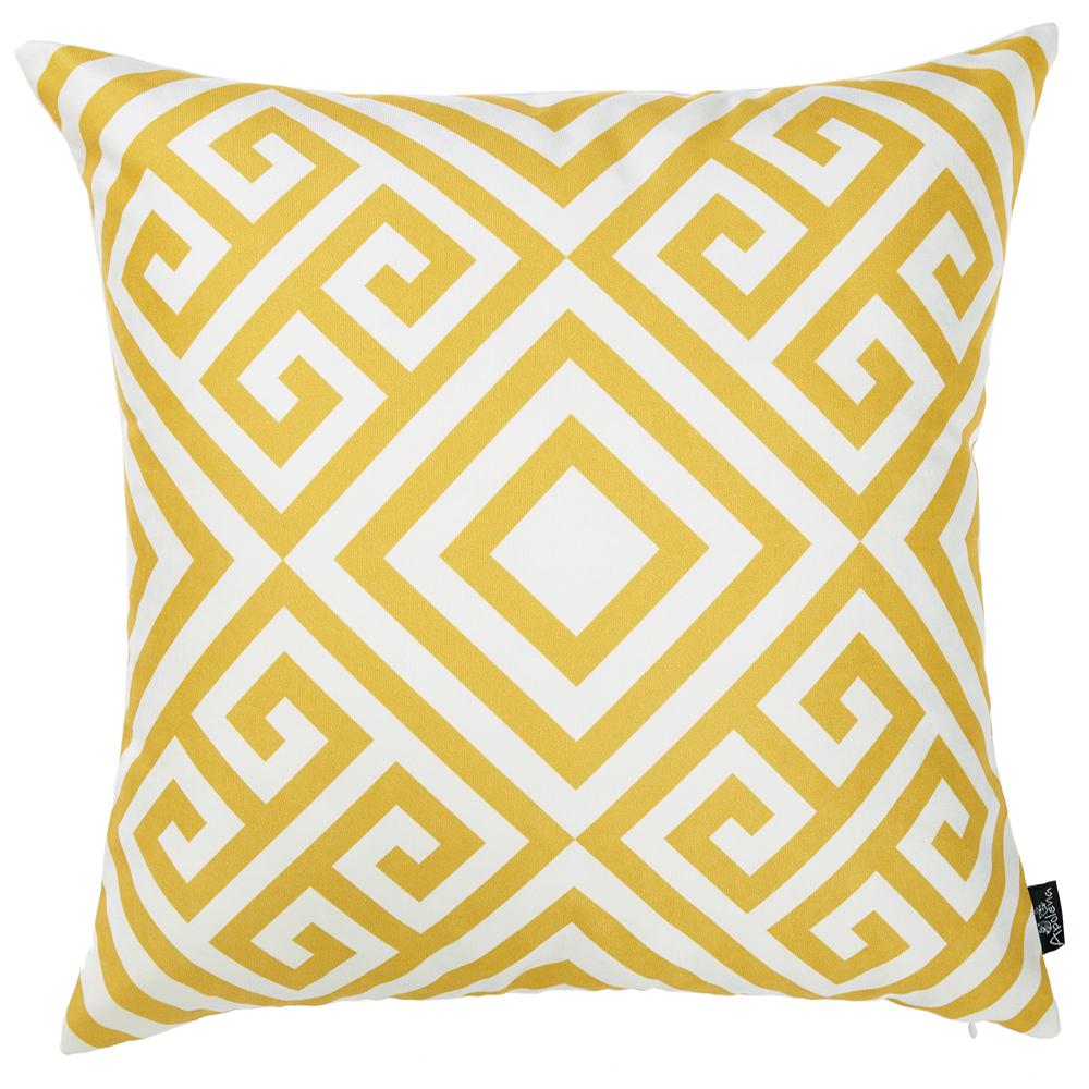 Yellow and White Printed Decorative Throw Pillow Cover - 355421. Picture 1