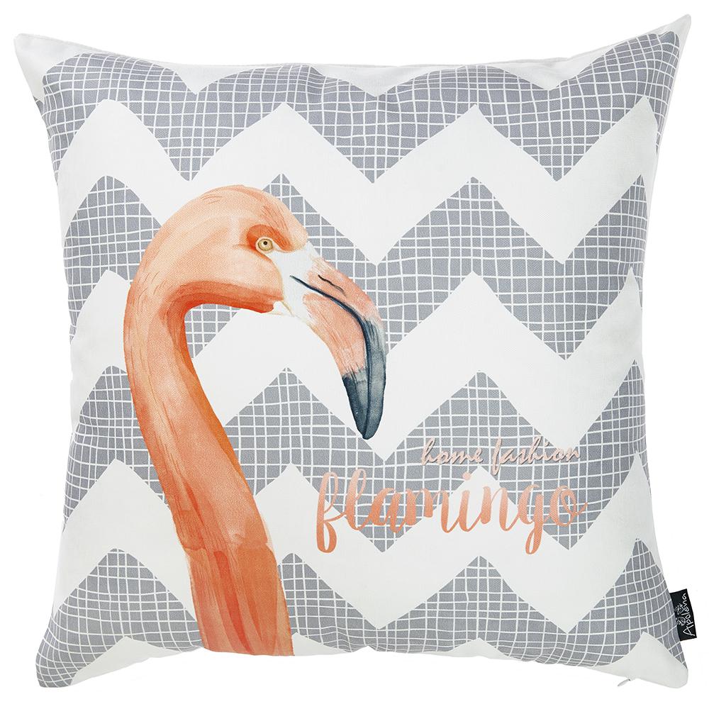 Flamingo and Gray Chevron Decorative Throw Pillow Cover. - 355437. Picture 1