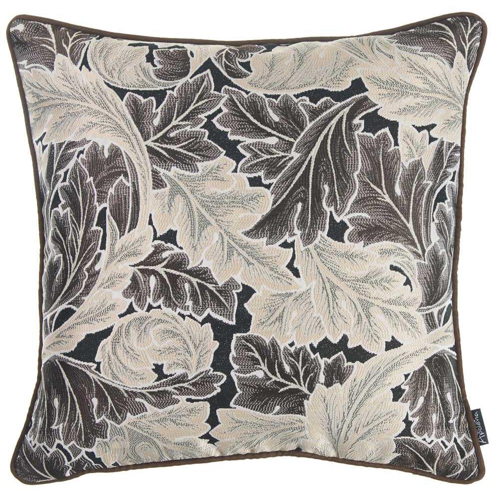 Brown Taupe White Jacquard Leaf Decorative Throw Pillow Cover - 355480. Picture 2