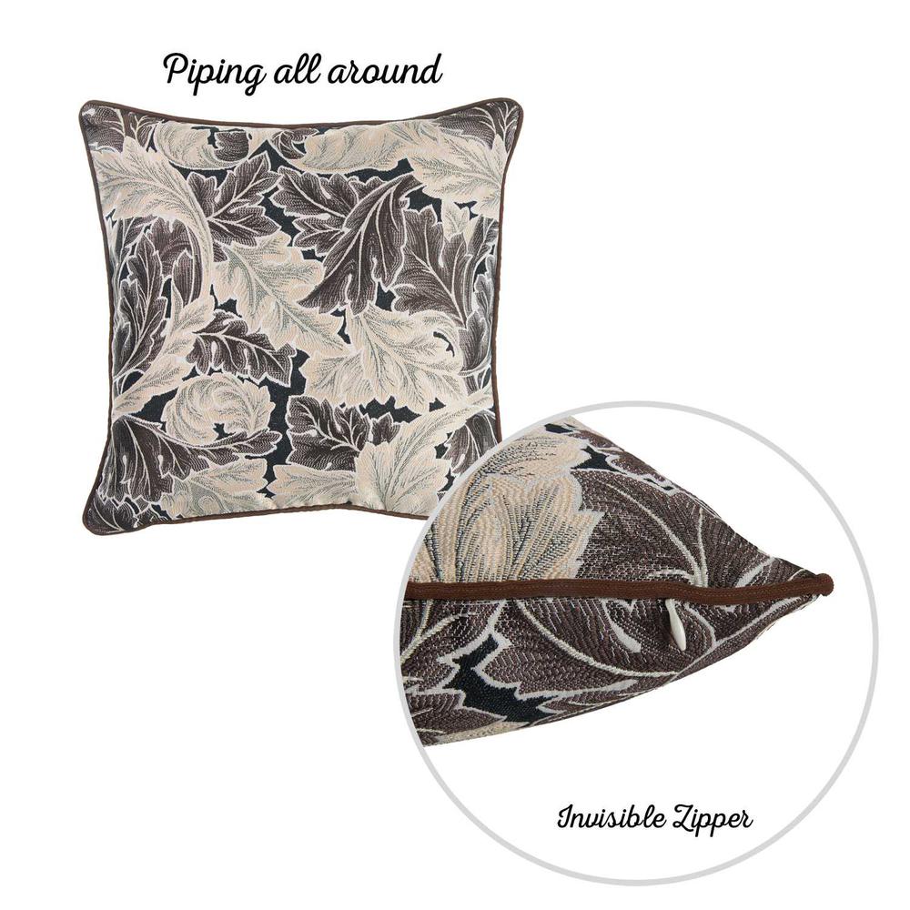 Brown Taupe White Jacquard Leaf Decorative Throw Pillow Cover - 355480. Picture 3