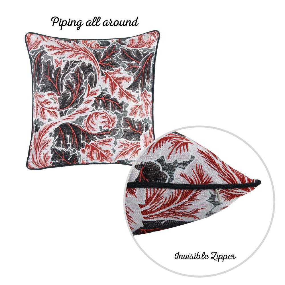 Black Red and White Jacquard Leaf Decorative Throw Pillow Cover - 355482. Picture 3