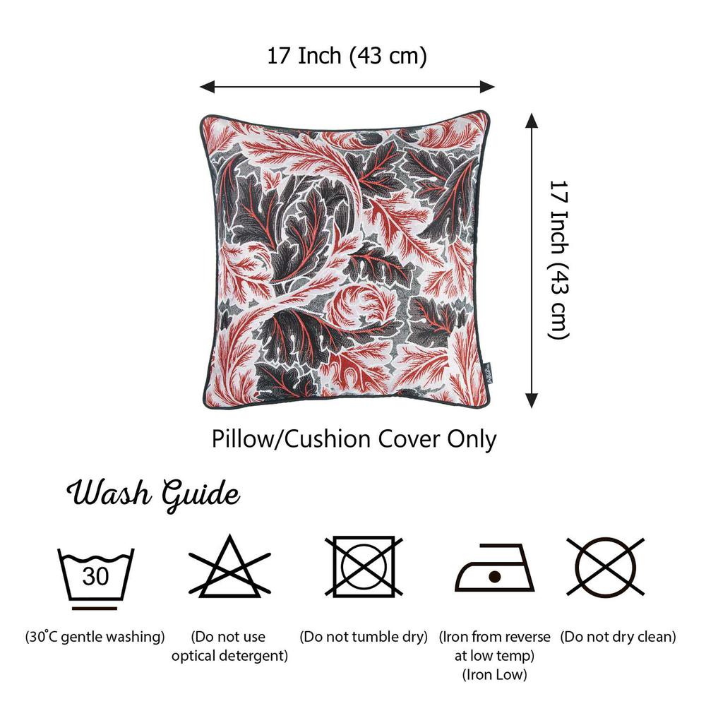 Black Red and White Jacquard Leaf Decorative Throw Pillow Cover - 355482. Picture 4