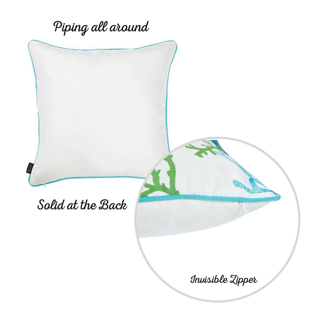 Square White Blue And Green Coral Decorative Throw Pillow Cover - 355489. Picture 2