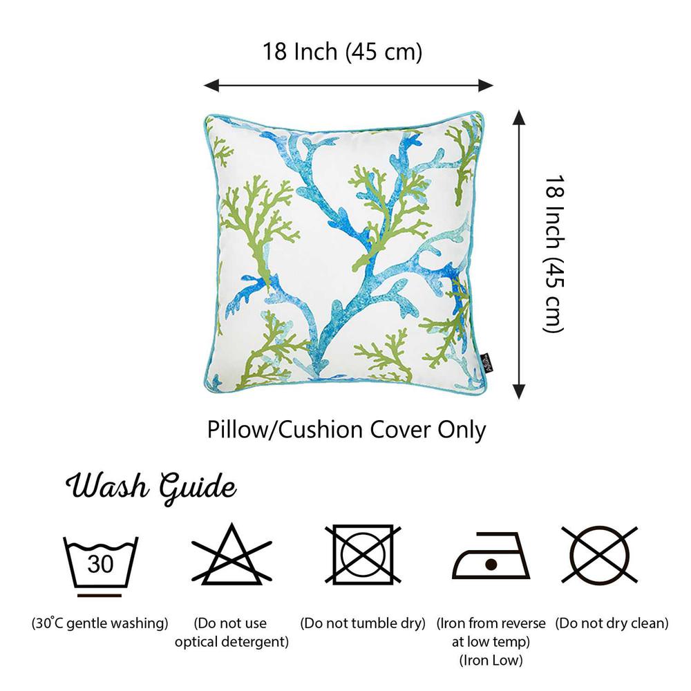 Square White Blue And Green Coral Decorative Throw Pillow Cover - 355489. Picture 3
