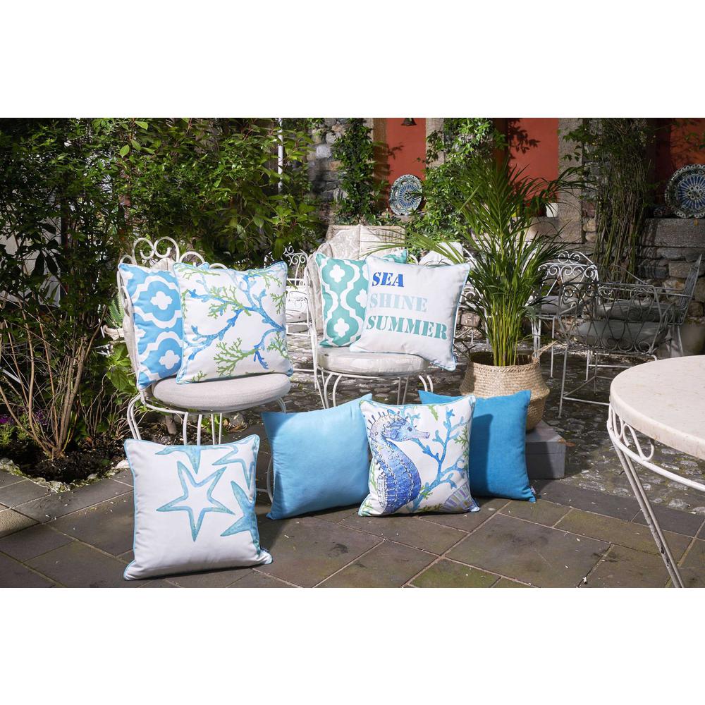 Square White Blue And Green Coral Decorative Throw Pillow Cover - 355489. Picture 4
