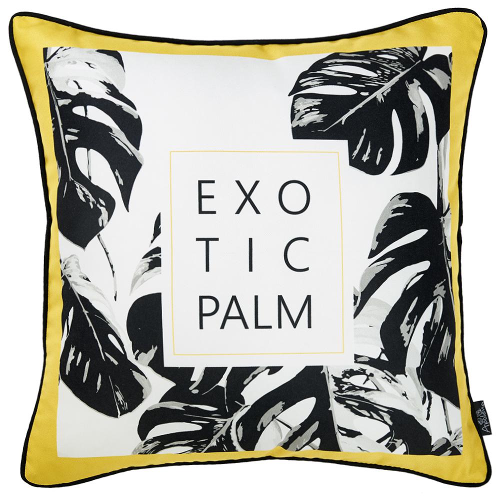 Exotic Palm Black White Yellow Decorative Throw Pillow Cover - 355534. Picture 1