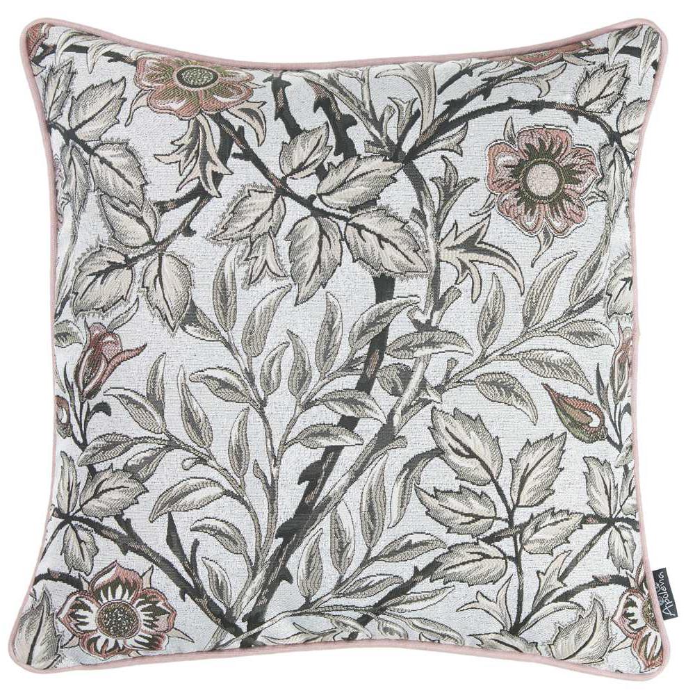 Light Blue and Pink Jacquard Leaf Decorative Throw Pillow Cover. - 355544. Picture 2