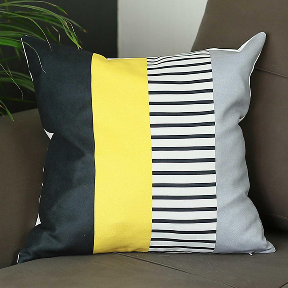 Black Gray Yellow Abstract Geo Throw Pillow Cover - 355552. Picture 1