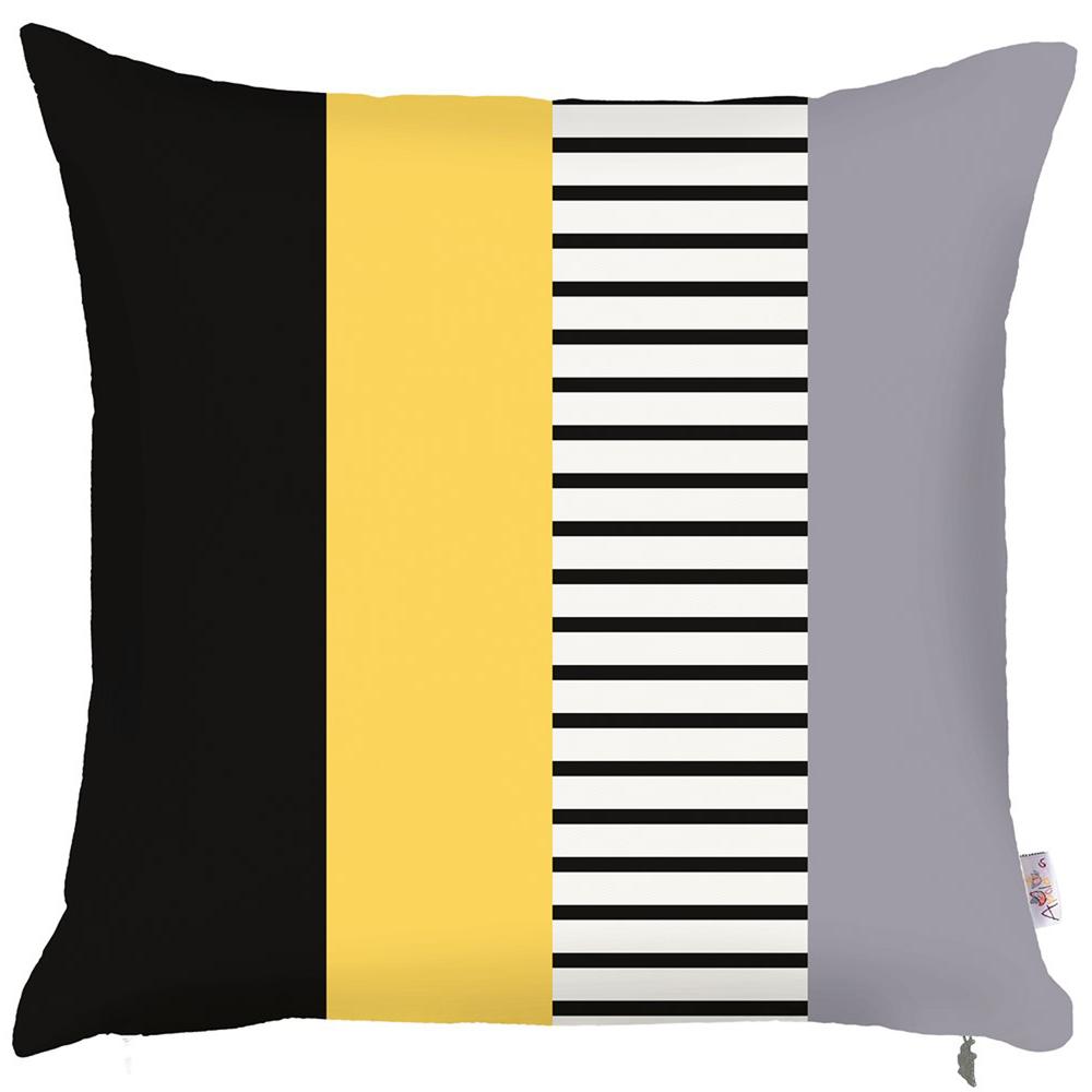 Black Gray Yellow Abstract Geo Throw Pillow Cover - 355552. Picture 3