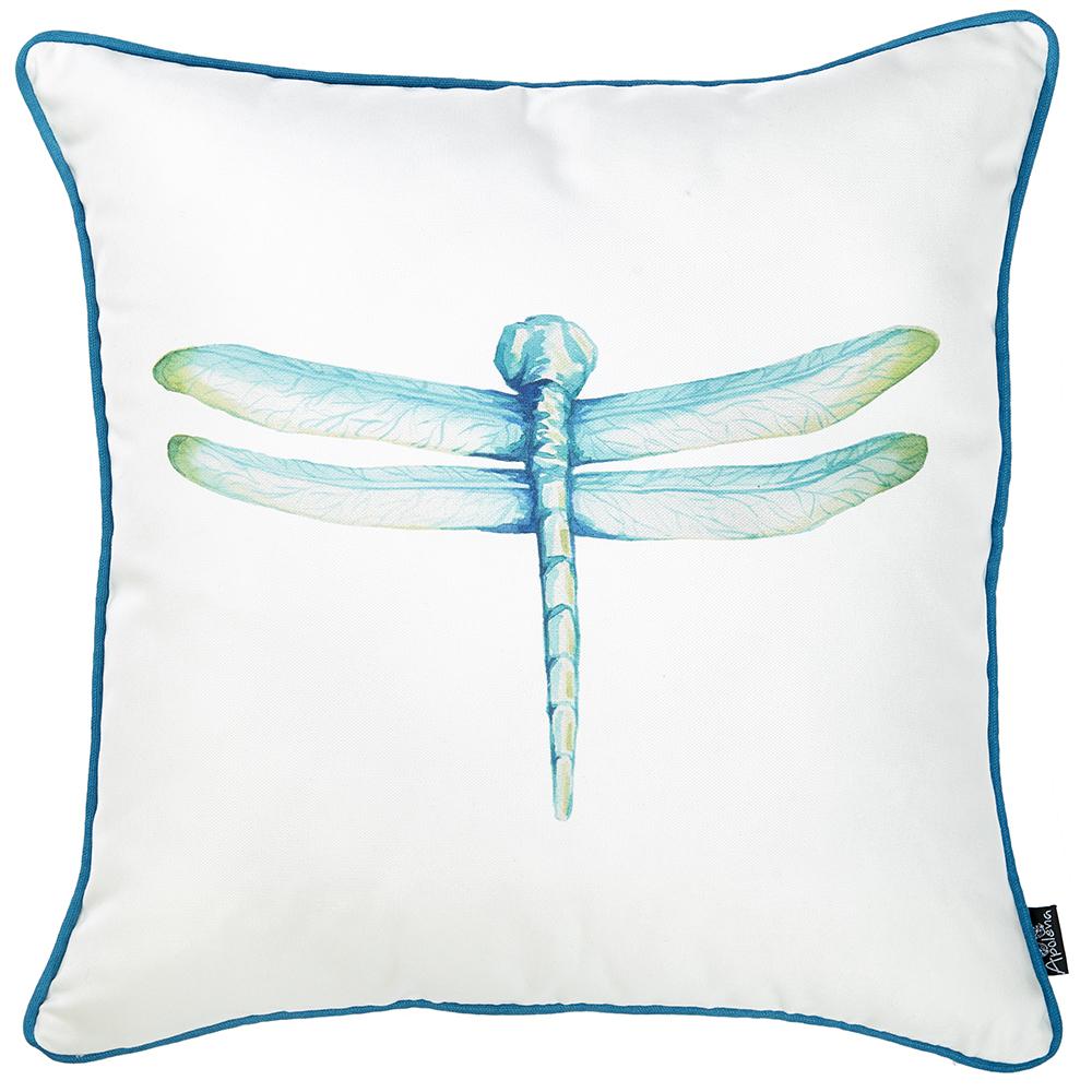 Square Aqua Blue Watercolor Dragonfly Decorative Throw Pillow Cover - 355581. Picture 1