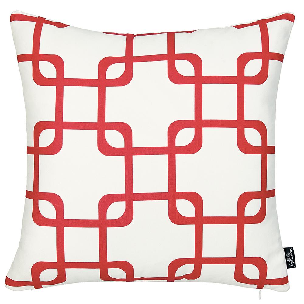 Red and White Geometric Squares Decorative Throw Pillow Cover - 355591. Picture 1