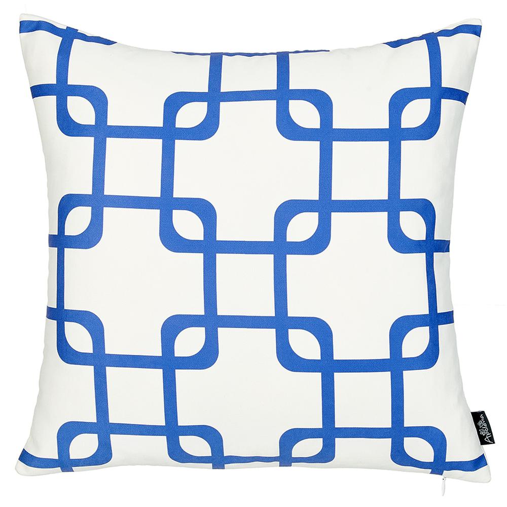 Blue and White Geometric Squares Decorative Throw Pillow Cover - 355594. Picture 1