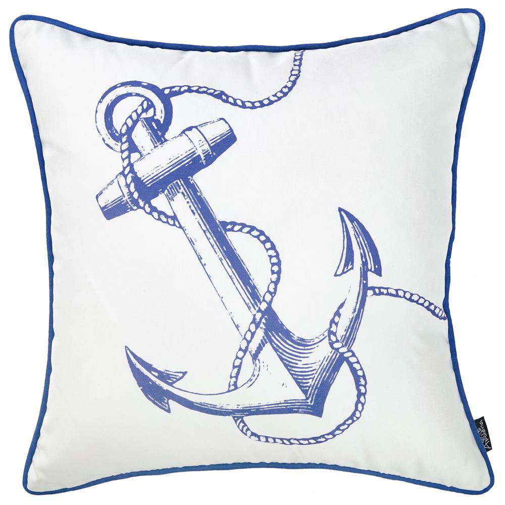 Blue and White Nautical Anchor Decorative Throw Pillow Cover - 355600. Picture 1