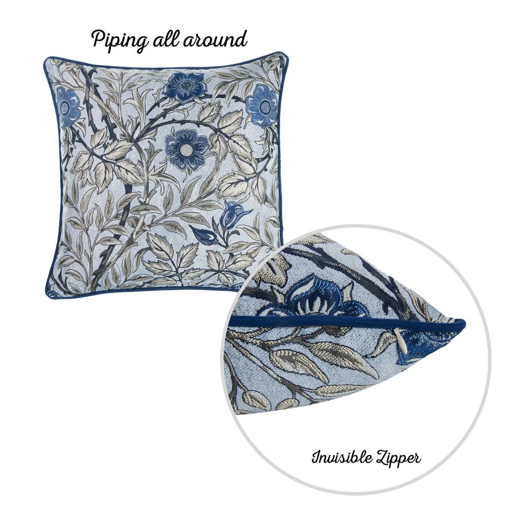 Blue Jacquard Leaf Decorative Throw Pillow Cover - 355615. Picture 2