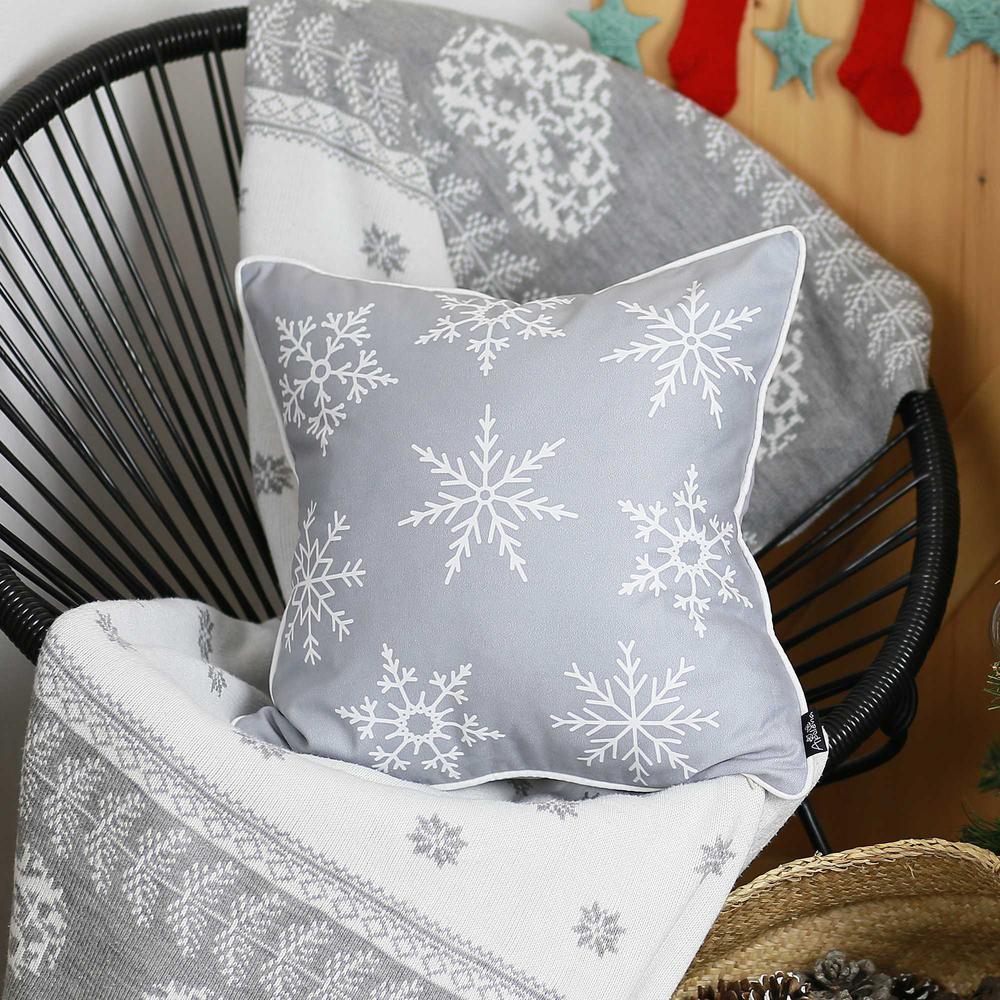18"x18" White Snow Flakes Christmas Decorative Throw Pillow Cover - 355621. Picture 1