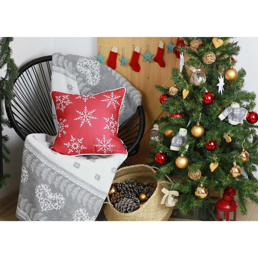 18"x18" Red Snowflakes Christmas Decorative Throw Pillow Cover - 355623. Picture 2